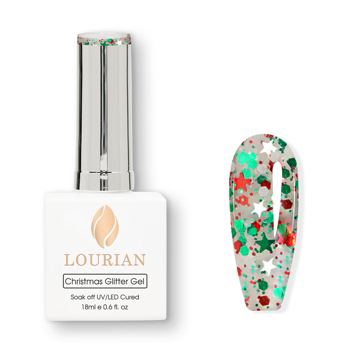 Combo de 6 flacons | 5 Christmas Glitter Gel + Peach Whisper(BASE) 6*18ml JUST！！55€