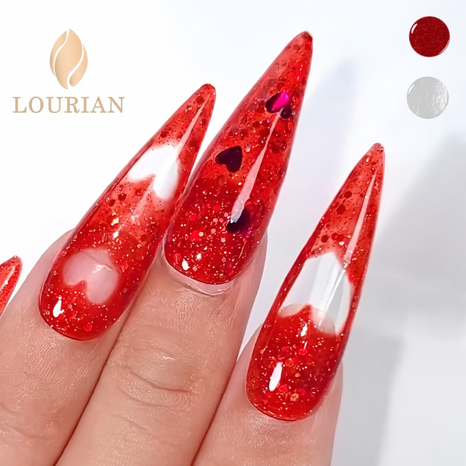 Cœur de Diamant Rouge | Pailleté rouge+Gel de top tansparent