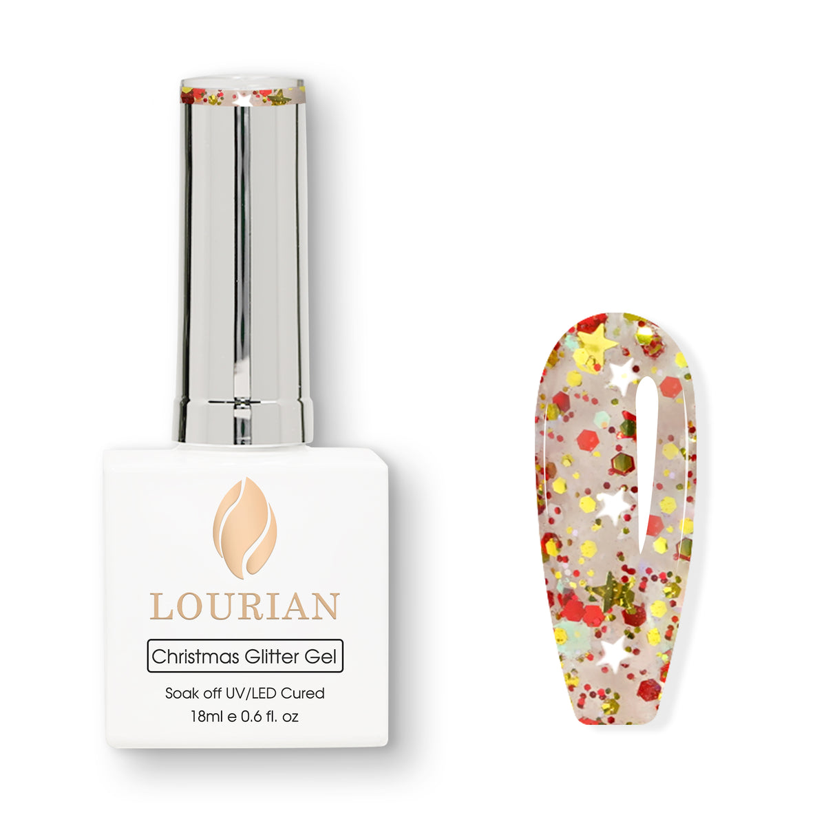 Combo de 6 flacons | 5 Christmas Glitter Gel + Peach Whisper(BASE) 6*18ml JUST！！55€