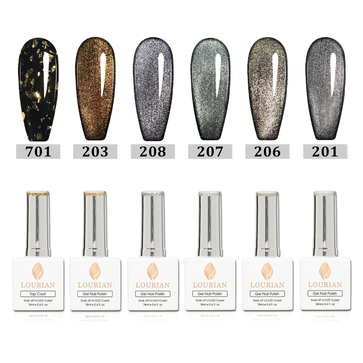 Combo de 6 flacons | 5 Prism Flash Cat Eye Gel + Gilded Touch(TOP) 6*18ml JUST！！55€