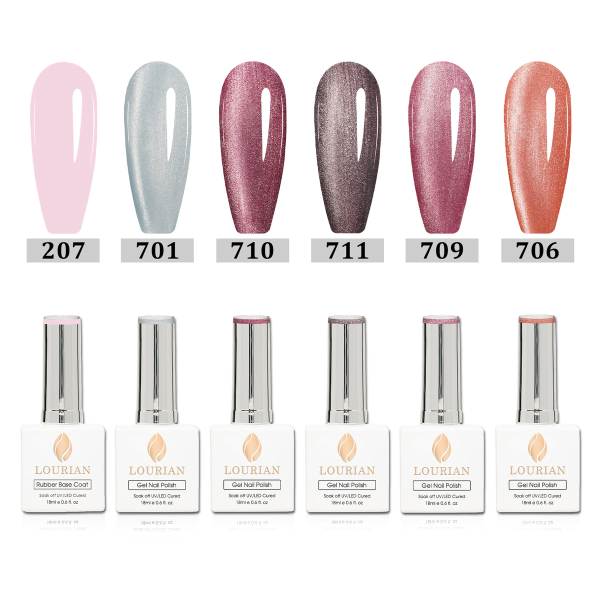 Combo de 6 flacons | 5 Mystic Crystal Cat Eye Gel + Ballet Pink(BASE) 6*18ml JUST！！55€